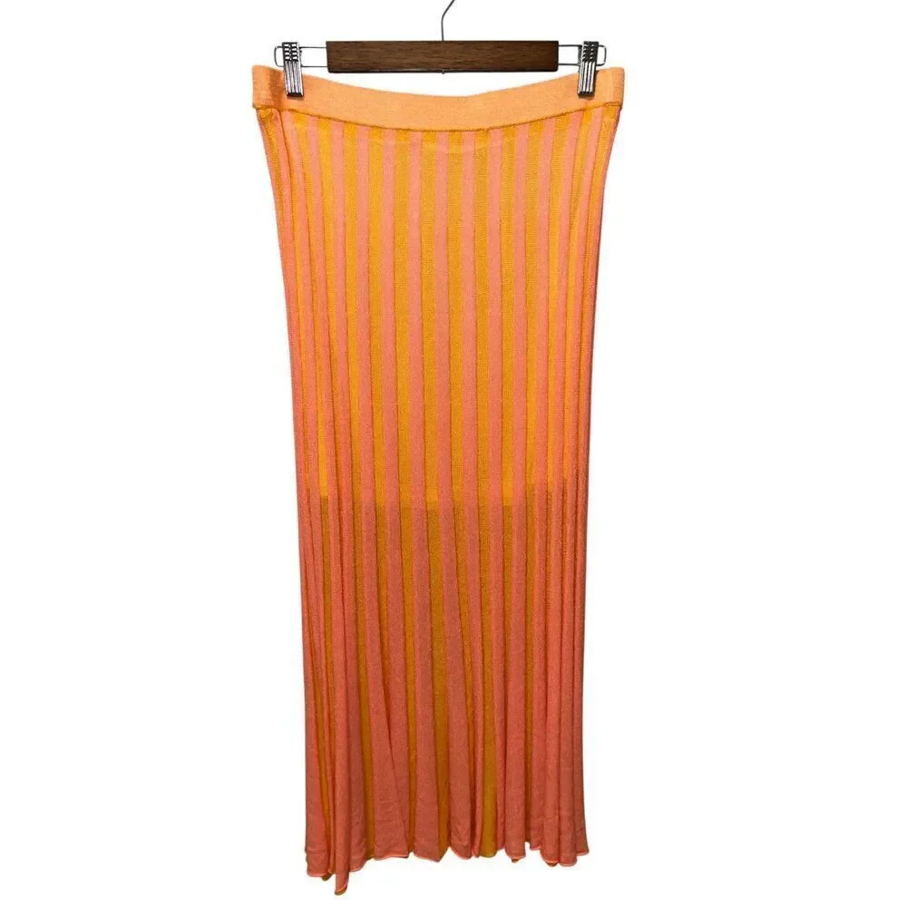 House of Harlow Orange & Pink Striped Maxi Skirt Size Large European Summer